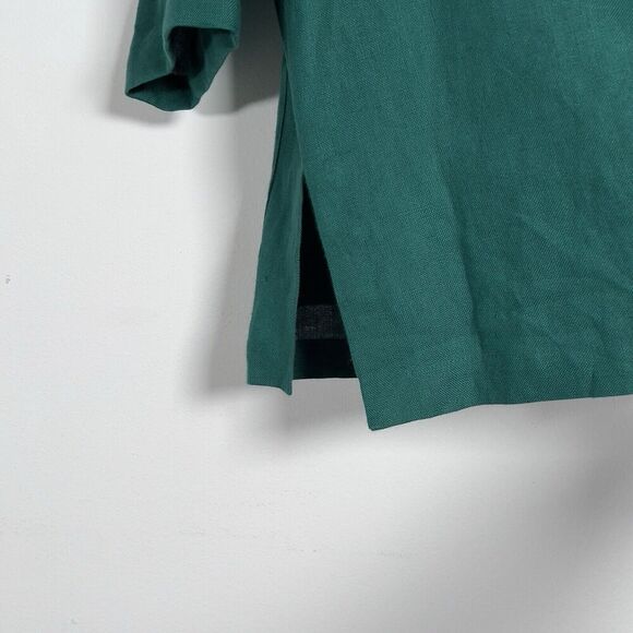 Doncaster Tunic 100% Linen Top Womens Sz 12 Green 3/4 Sleeves Mandarin Collar - Picture 7 of 13